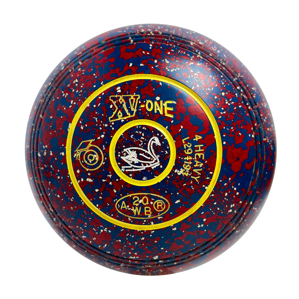 Greenmaster (Pre-Owned) XV-One Lawn Bowls Size 4 Heavy Non-Gripped - Red/Blue Speckle