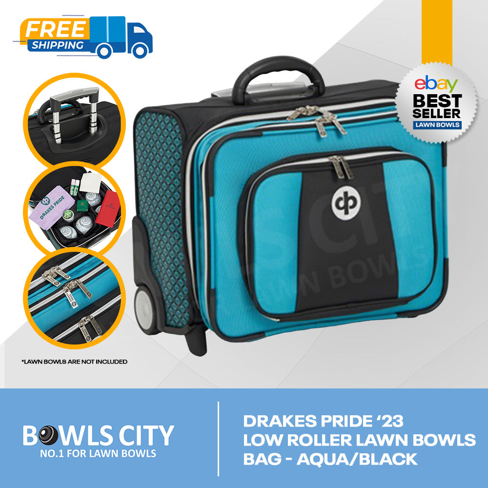 NEW Style Large Black/Aqua Trolley 4 Lawn Bowls Bag + 2 x 2 Carriers