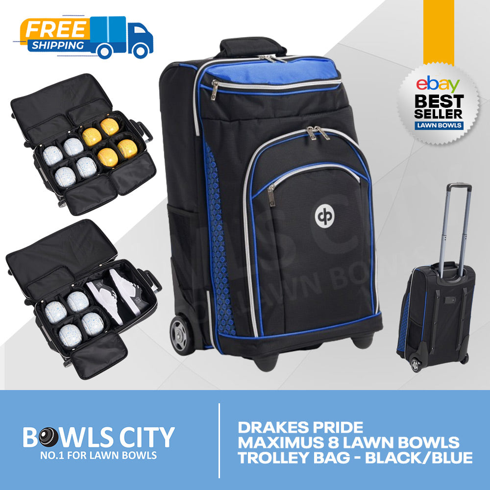 POST INCL. Drakes Pride XL Black/Blue 8 Trolley Bowls Bag - 4 x 2 bowls carriers
