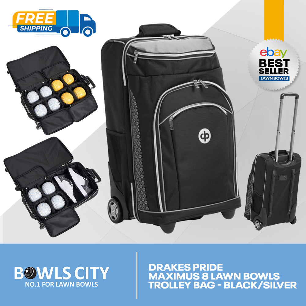 X LARGE Drakes Pride Black/Silver 8 Trolley Bowls Bag - 4 x 2 bowls carriers