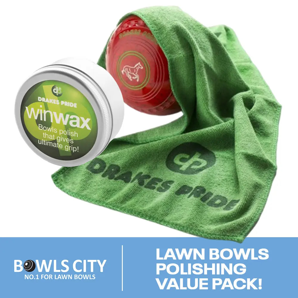 Lawn Bowls Polishing Value Pack -  Drakes Pride Winwax Lawn Bowls Polish/Grip + Drakes Pride Green Microfibre Polishing Cloth - Bowls City