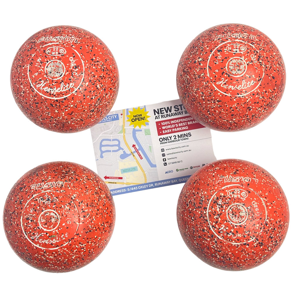 Henselite (Pre-Owned) Fusion Lawn Bowls Size 4 Heavy Non-Gripped - Orange Speckle