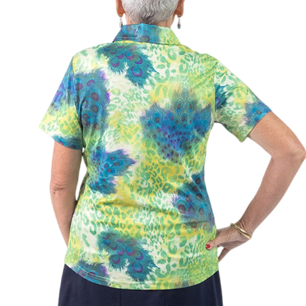 Robbie Brown Womens Short Sleeve Peacock Print Polo