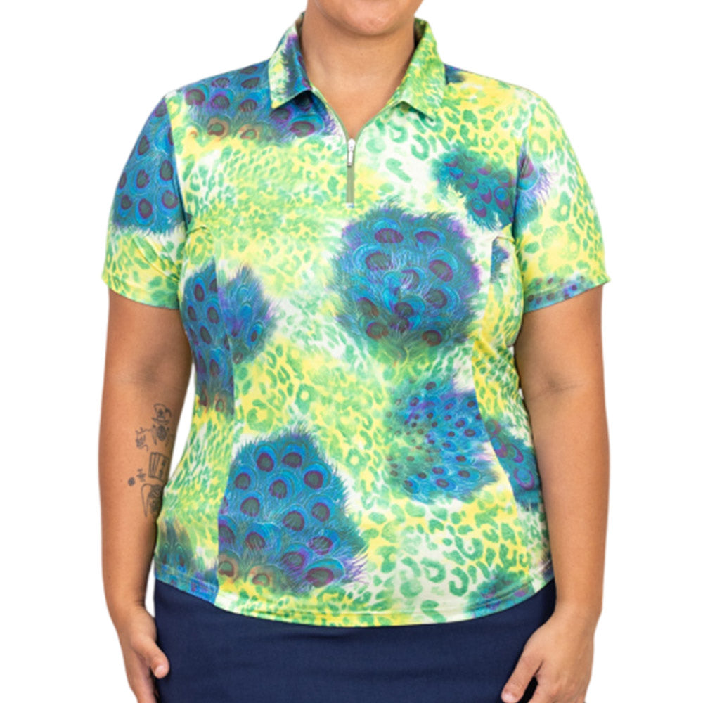 Robbie Brown Womens Short Sleeve Peacock Print Polo