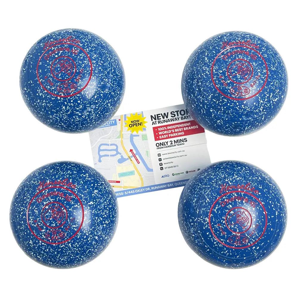 Henselite (Pre-Owned) Dreamline XG Lawn Bowls Size 4 Heavy Gripped -Blue/White Speckle Henselite