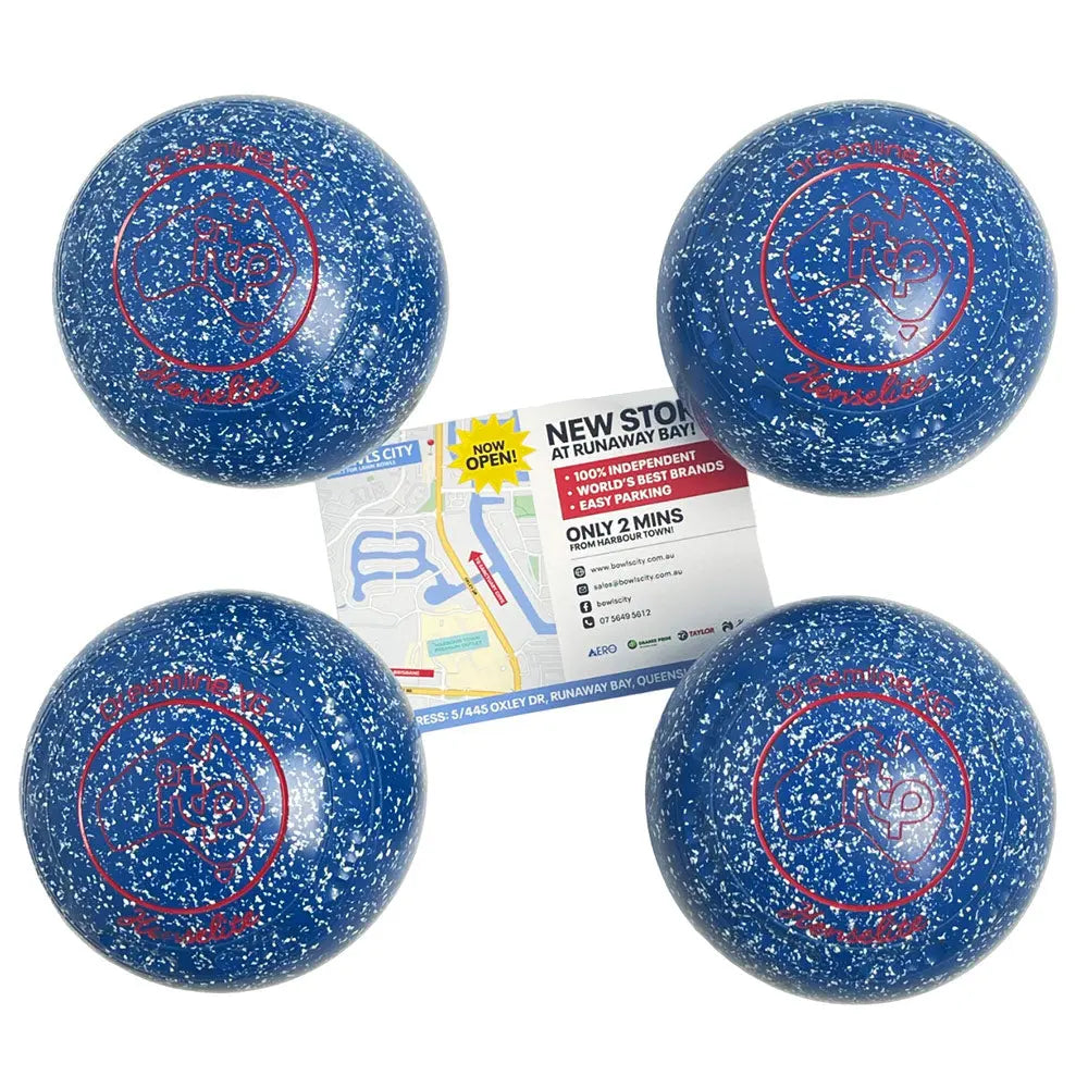 Henselite (Pre-Owned) Dreamline XG Lawn Bowls Size 4 Heavy Gripped -Blue/White Speckle Henselite
