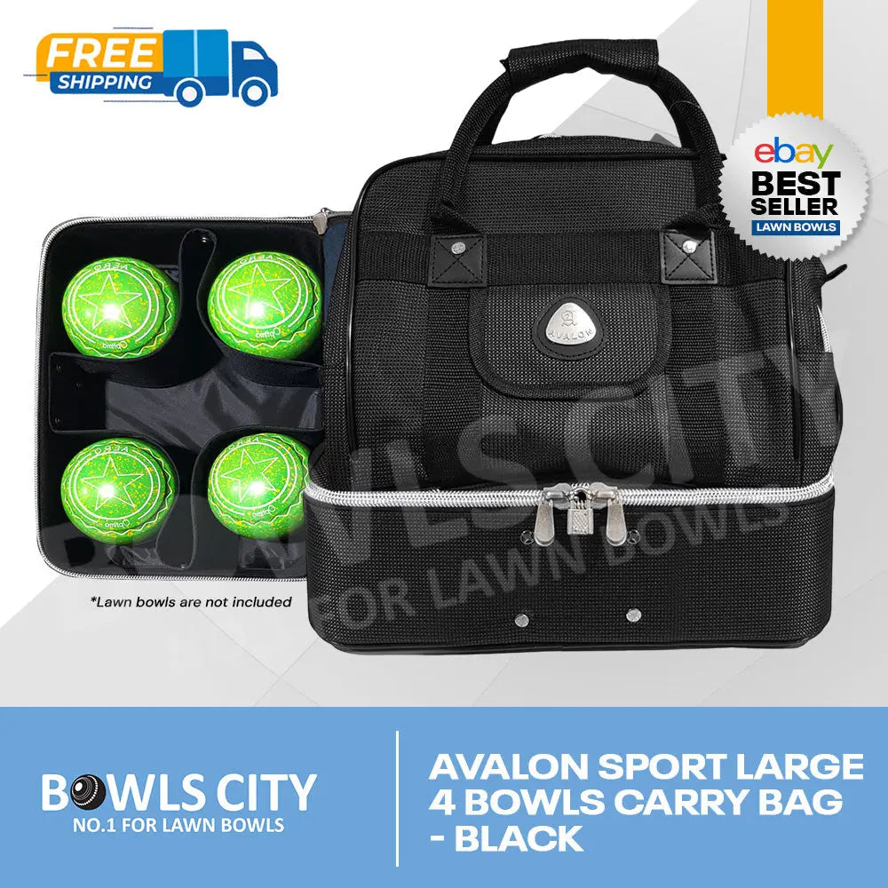 FREE AU POST! Black Lawn Bowls Carry Style Bag. Fits 4 Bowls. Shoe Pocket - Bowls City