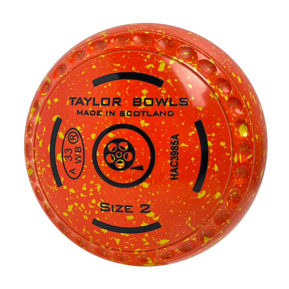 Taylor SR Lawn Bowls Size 2 Heavy Gripped Orange/Yellow - HAC3985A