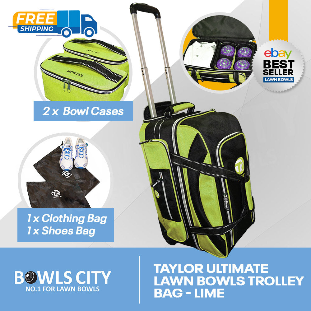 NEW COLOUR! Taylor Large Size Black/Lime 4 Bowls Bag on wheels