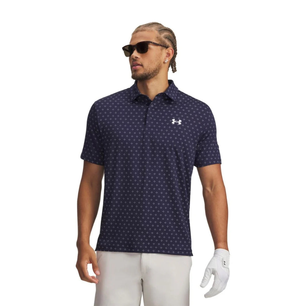 Under Armour Playoff 3.0 Print Mens Polo - Navy/White