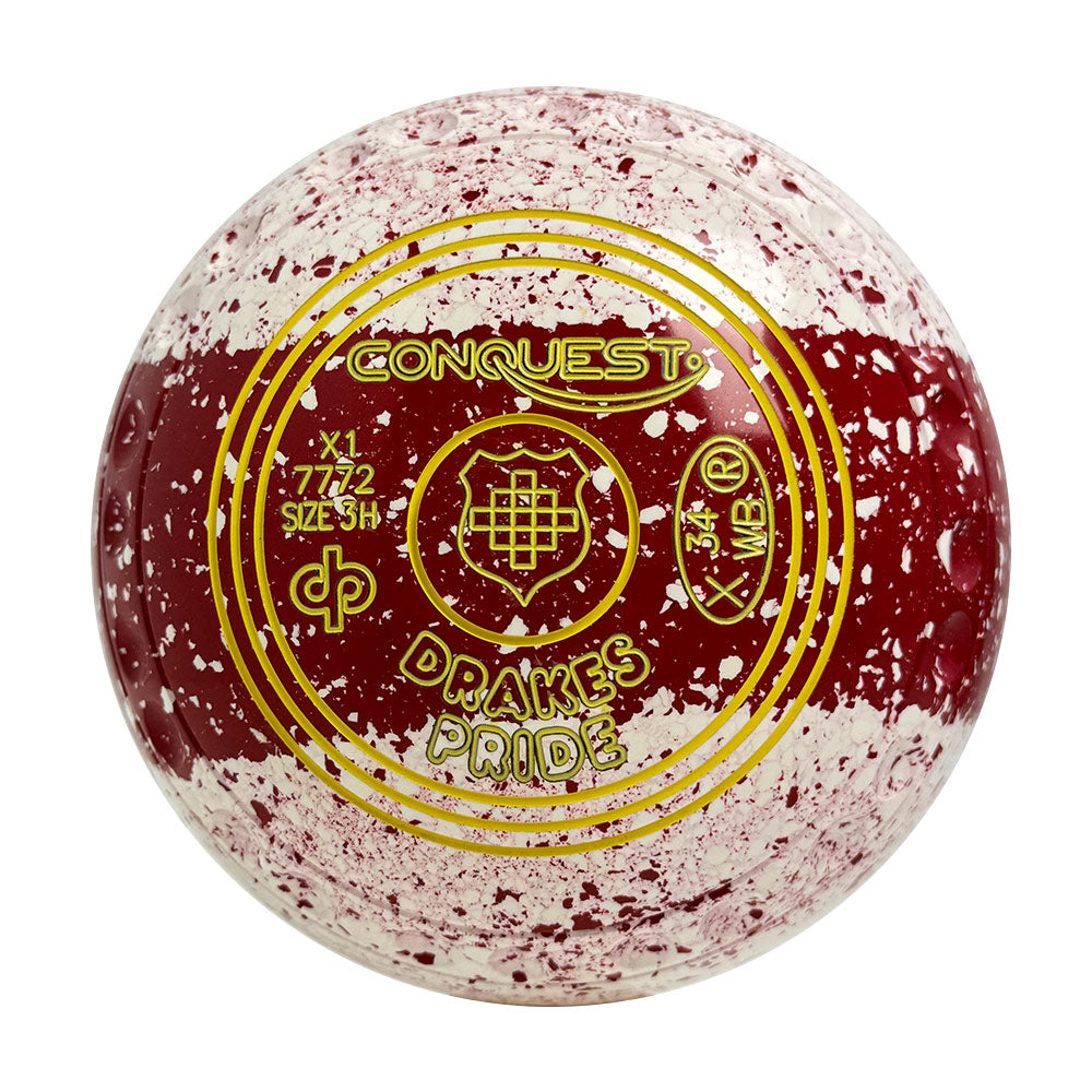 Drakes Pride Conquest Lawn Bowls Size 3 Heavy Gripped Tri-Band  White Red  X1-7772
