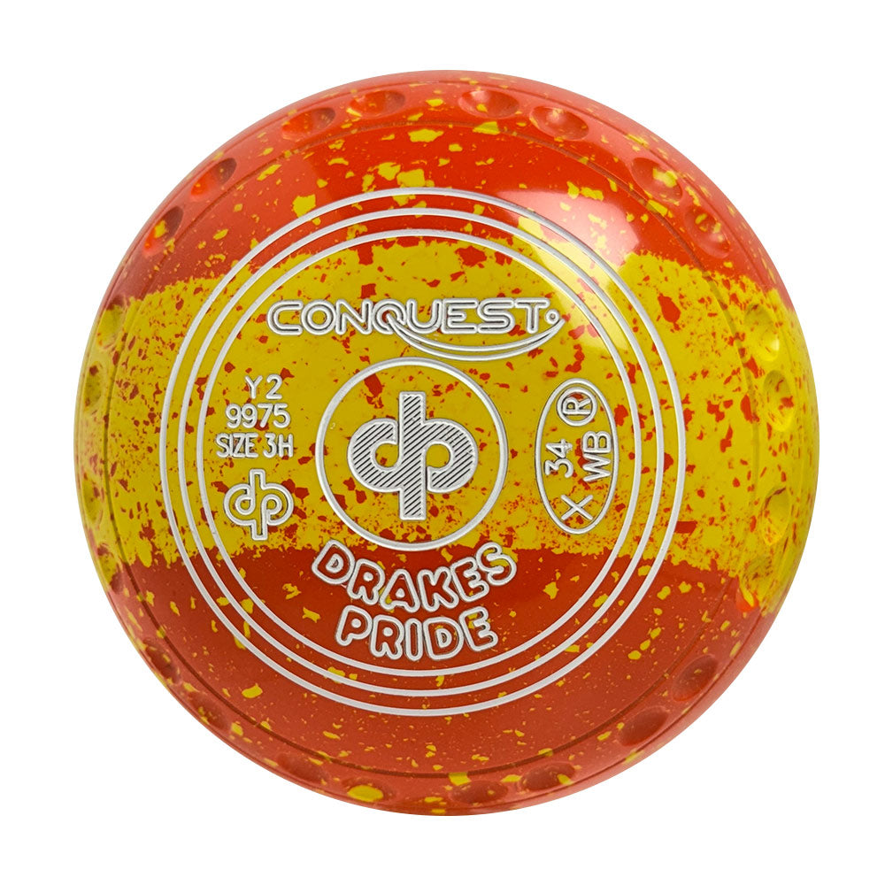 Drakes Pride Conquest Lawn Bowls Size 3 Heavy Gripped Tri-Band Orange Yellow  Y2-9975