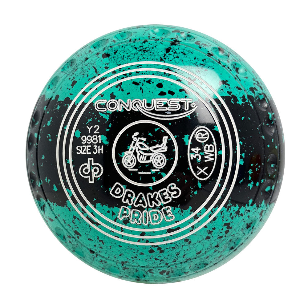 Drakes Pride Conquest Lawn Bowls Size 3 Heavy Gripped Tri-Band Mint Black Y2-9981
