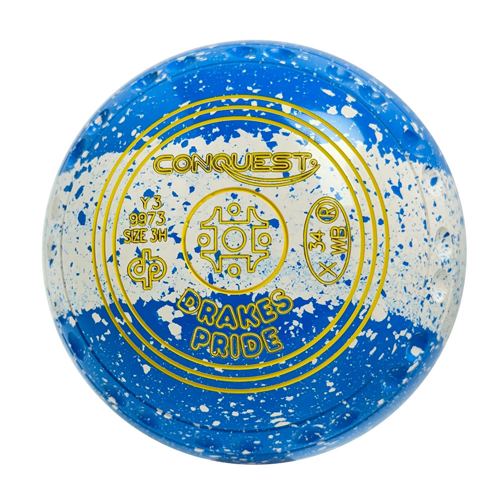 Drakes Pride Conquest Lawn Bowls Size 3 Heavy Gripped Tri-Band Sky Blue White  Y3-9973