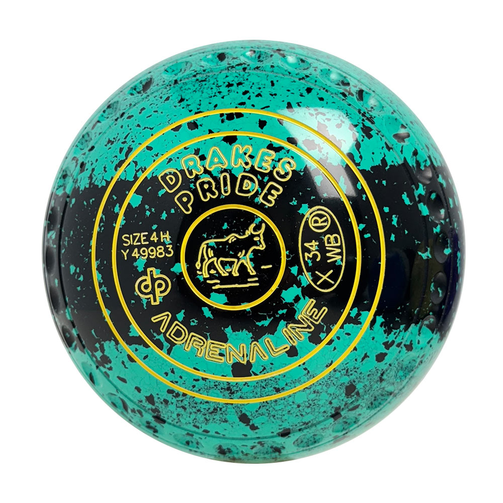 Drakes Pride Adrenaline Lawn Bowls Size 4 Heavy Gripped Tri-Band Mint/Black Y4-9983