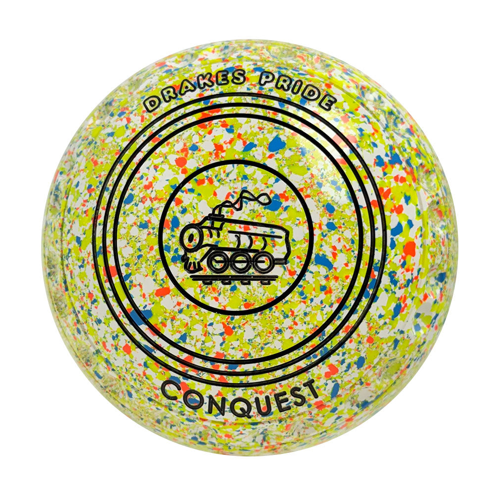 Drakes Pride Conquest Lawn Bowls Size 3 Heavy Gripped White Fluoro Harlequin  Y5-9947