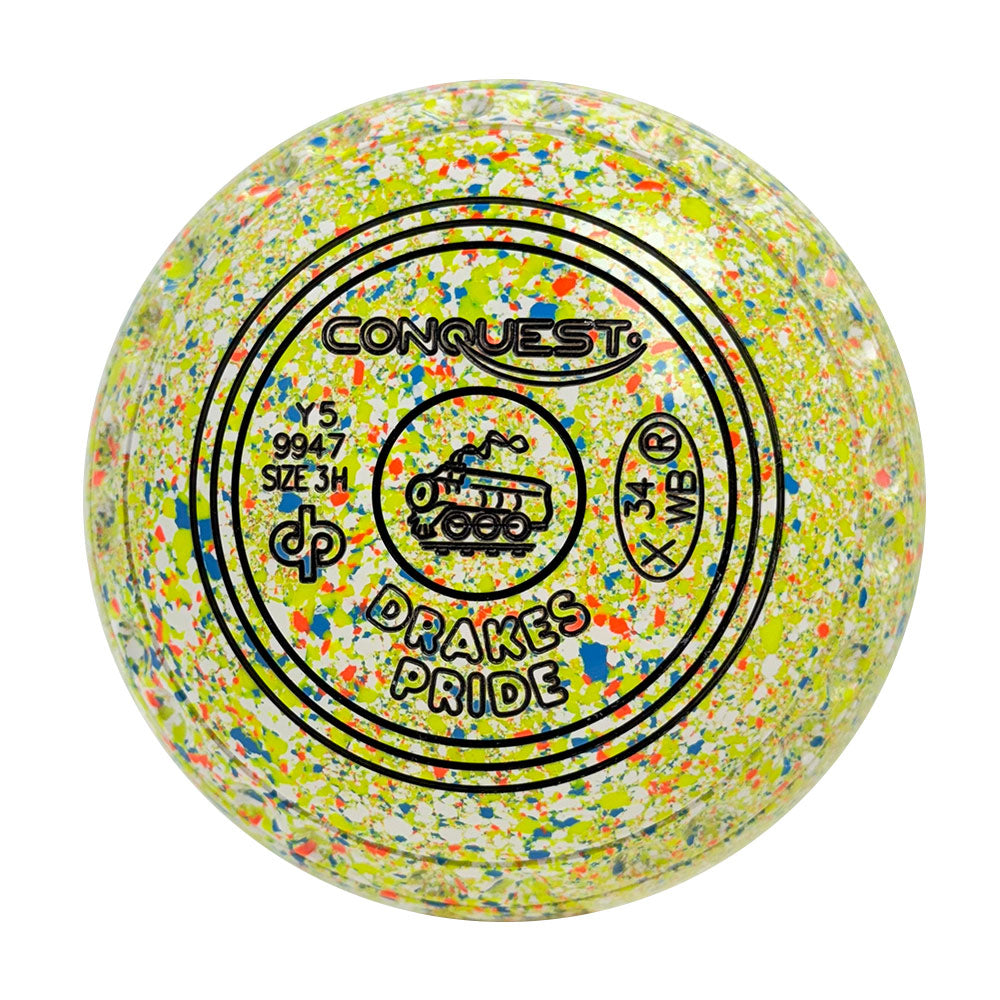 Drakes Pride Conquest Lawn Bowls Size 3 Heavy Gripped White Fluoro Harlequin  Y5-9947